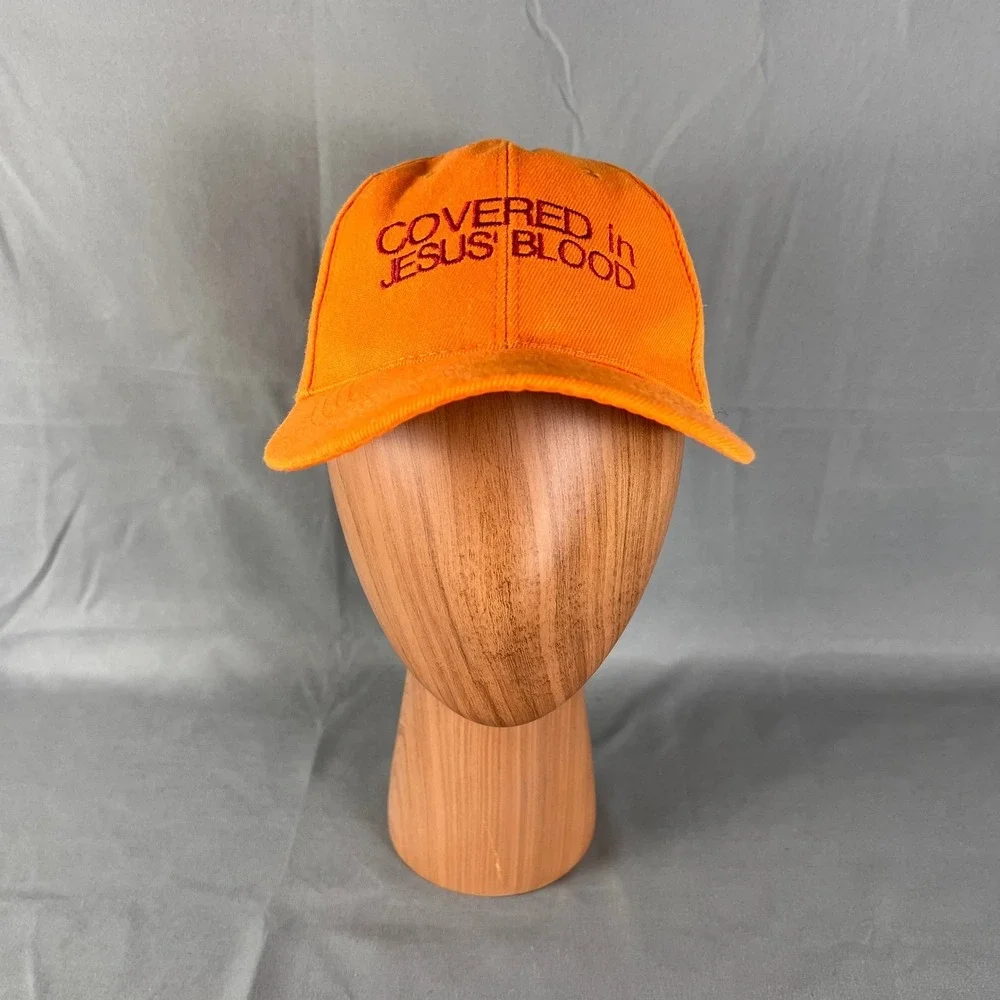 Unisex Baseball Cap One Size Orange Spellout Covered in Jesus Blood Christian